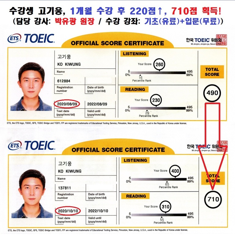 수강생 고기웅 토익 성적표